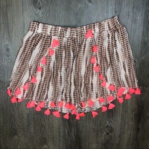 dizzylizzy Tan Tie Dye Shorts w Pink Neon Tassels